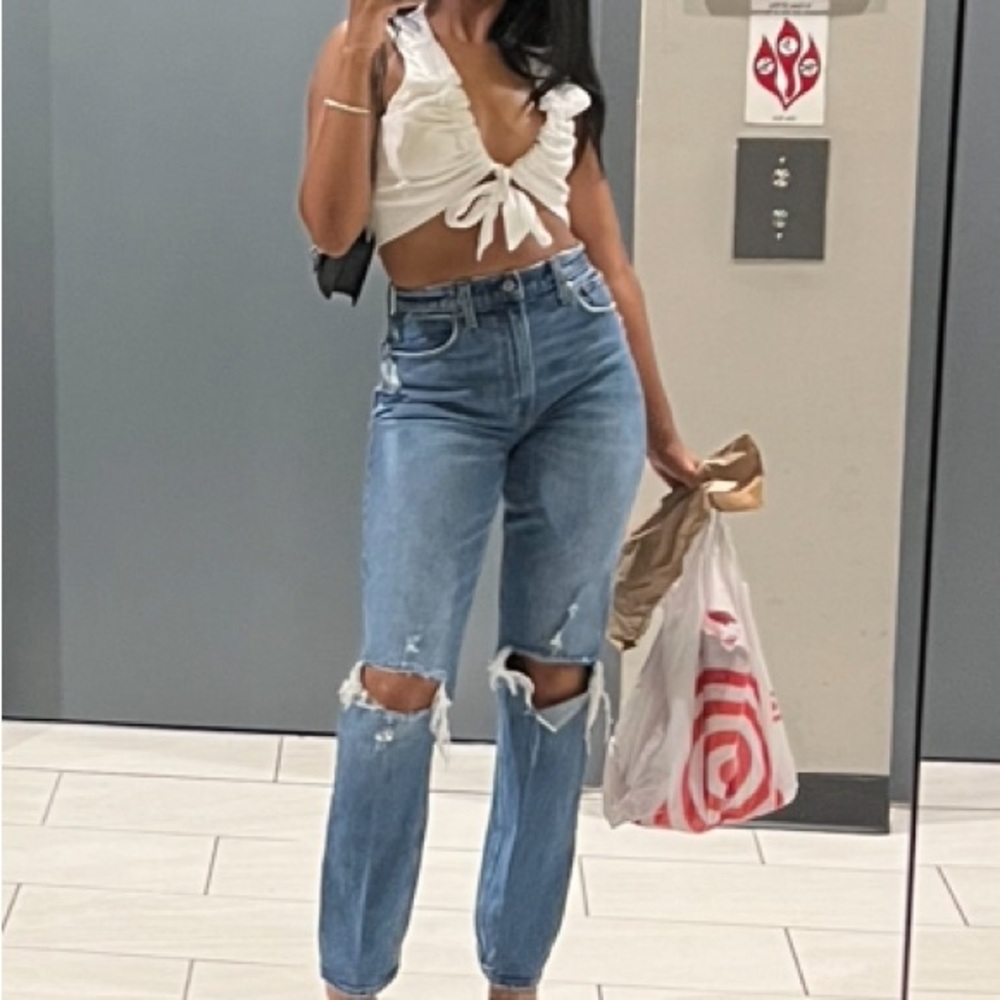 Abercrombie & Fitch White Ruched Crop Top